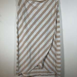 Athleta Ribbon Stripes Tulip Hem Midi Skirt Tan White Faux Wrap